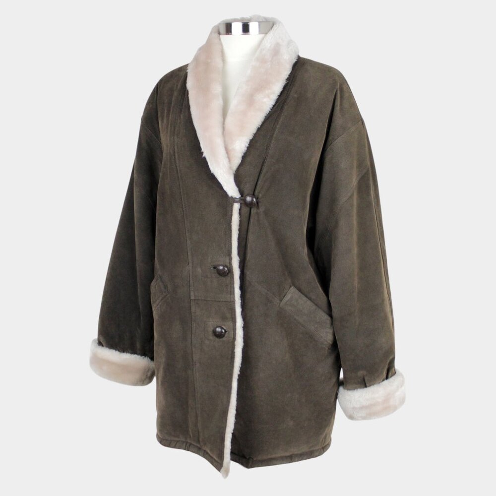 Vintage 90s Learsi Suede Coat with Faux Fur Lining - Heavy Winter Afghan Coat